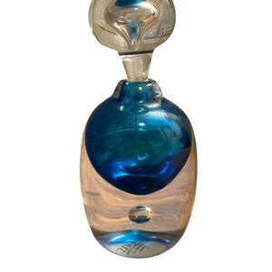 Dansk blue-to-clear art glass perfume bottle